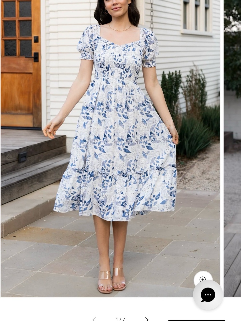 Baltic Born White Midi Dress with Blue Floral Print
